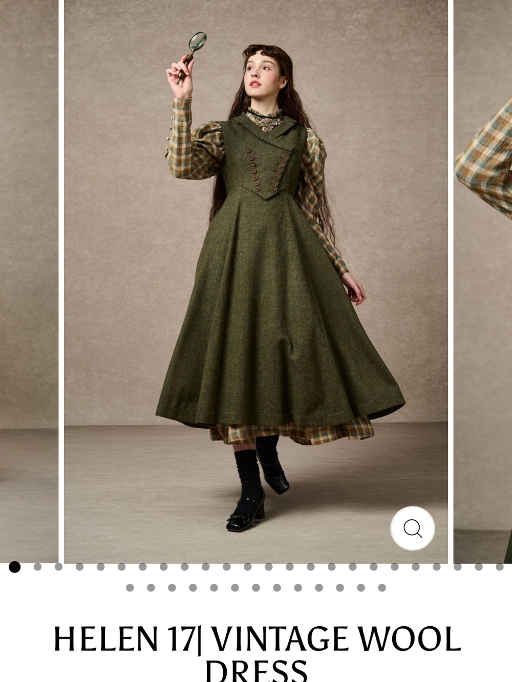 Linennaive Helen 17 Green Wool Dress - Picture 3 of 10